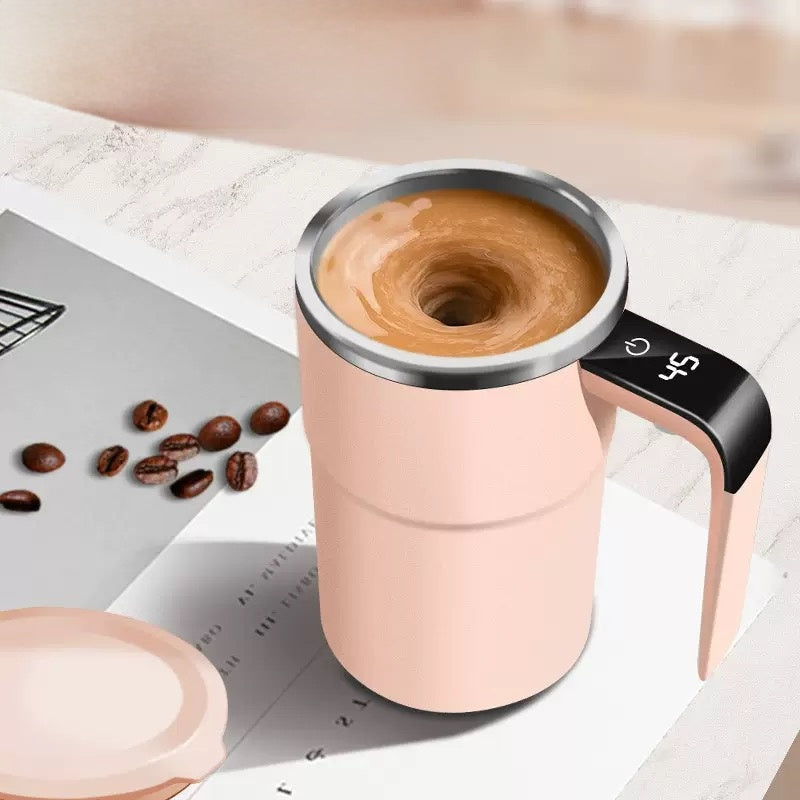 Self Stirring WHITE Mug.Auto Magnetic coffeeMug with LED DisplayTemperature.Rechargeable AutomaticStirring cup.12oz selfMixing cup with Lid ToStir Coffee Mixed Milk atDeskUse