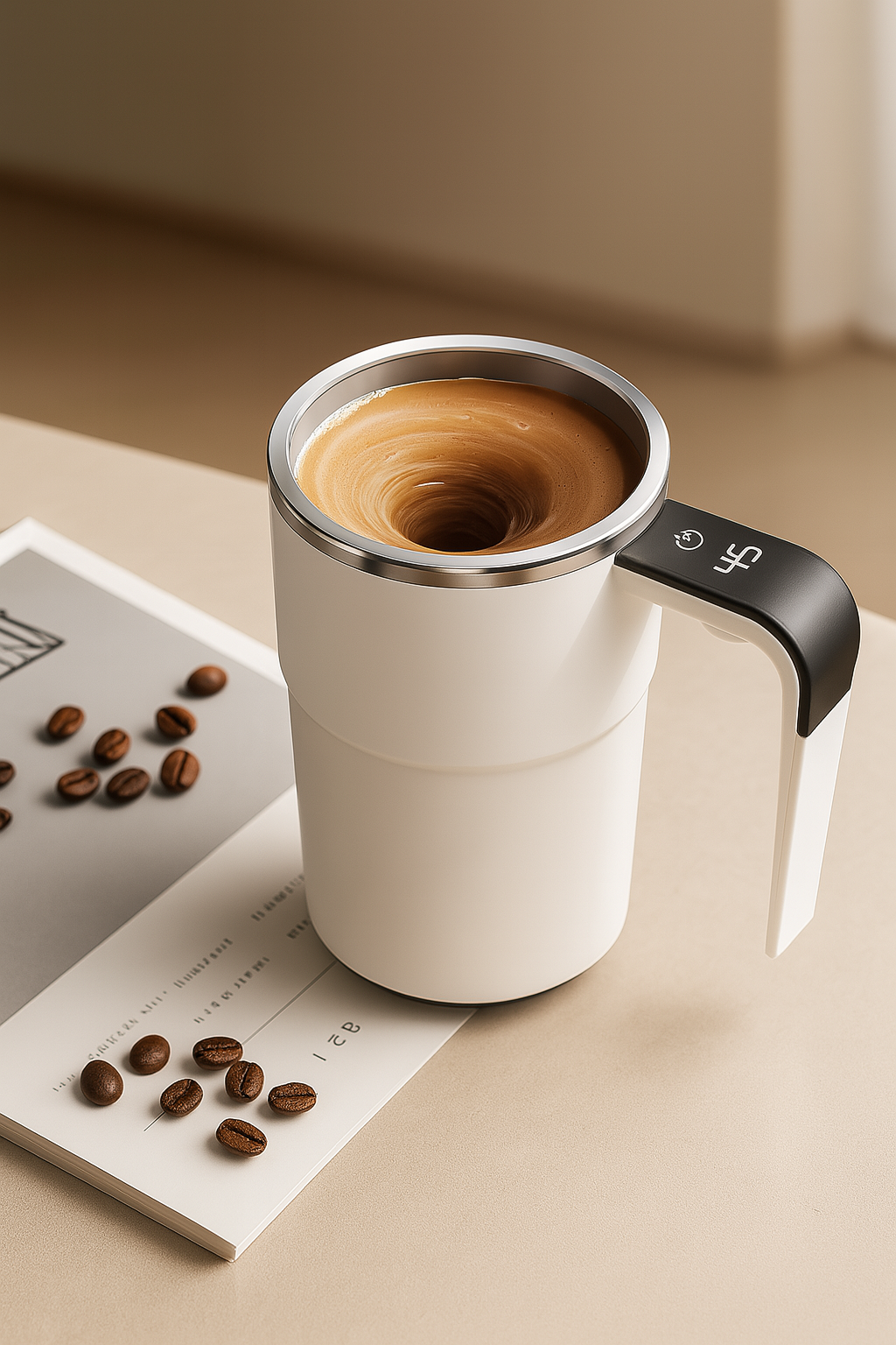 Self Stirring WHITE Mug.Auto Magnetic coffeeMug with LED DisplayTemperature.Rechargeable AutomaticStirring cup. 12oz selfMixing cup with Lid ToStir Coffee Mixed Milk atDeskUse