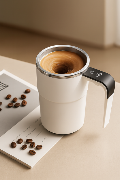 Self Stirring WHITE Mug.Auto Magnetic coffeeMug with LED DisplayTemperature.Rechargeable AutomaticStirring cup. 12oz selfMixing cup with Lid ToStir Coffee Mixed Milk atDeskUse