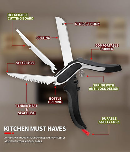 ✂️ Clearance Sale 🧹 Kitchen Shears with Built-in Board | Chop & Pour Directly Into Bowls 🥗✨